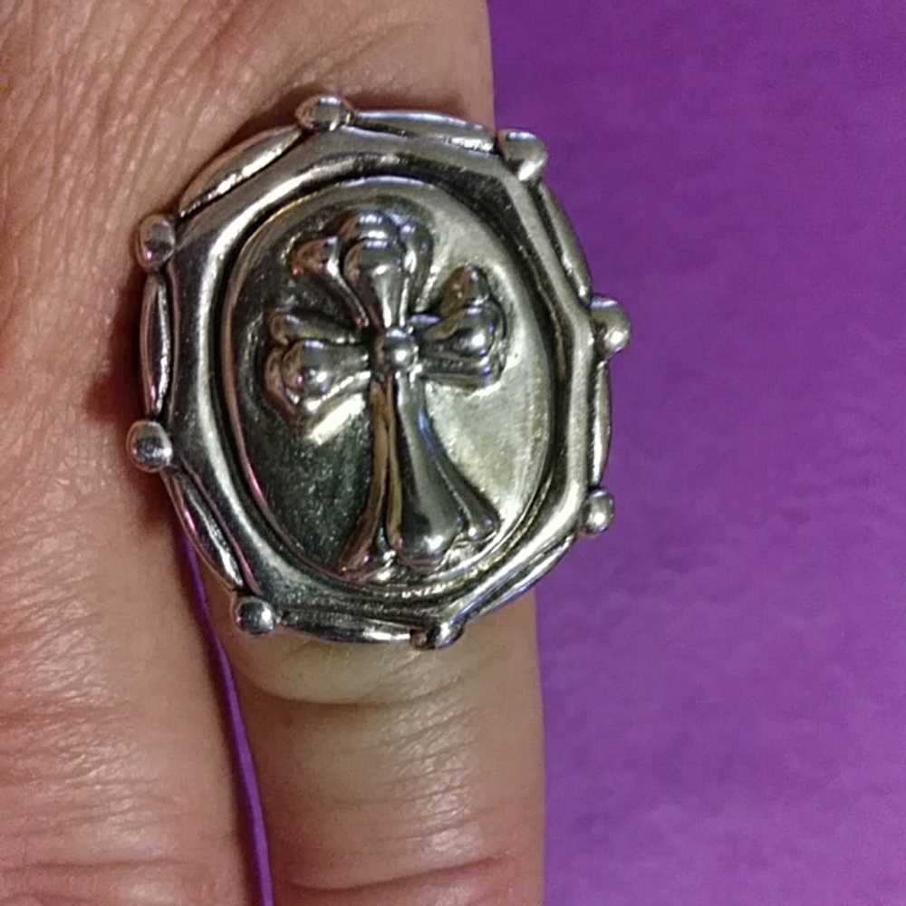 Silver Cross Signet Ring - Men's Silver Tone